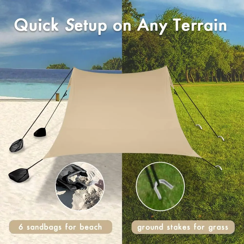 Beach Shade Windproof Design, Sun Shelter UPF50  Portable Family Tent with 6 Sandbags Anchors 7x7 FT 2 Pole Pop Up Outdoor Shelter for Beach, Camping, Fishing, Backyard and Picnics