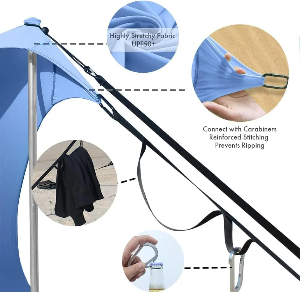 Beach Sun Shade Windproof Design, Sun Shelter UPF50  Portable Family Tent with 6 Sandbags Anchors 10x10 FT 2 Pole