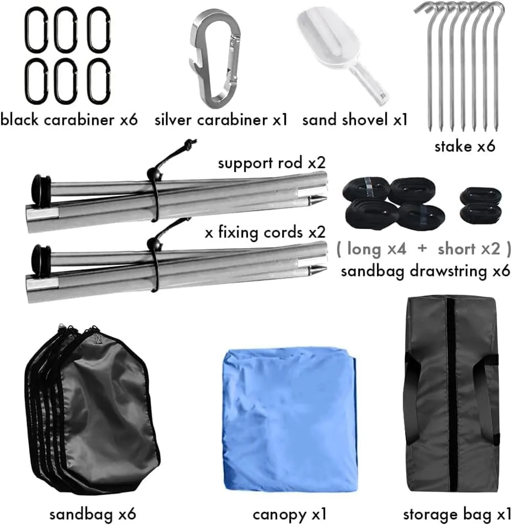 Beach Sun Shade Windproof Design, Sun Shelter UPF50  Portable Family Tent with 6 Sandbags Anchors 10x10 FT 2 Pole