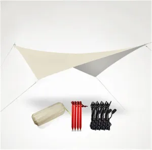 Beach Sun Shelter Tarp Tent Shade Ultralight Sun Radiation Garden Awning Canopy Sunshade Outdoor Camping Hammock Rain Fly (Color : Khaki tarp Upgraded, Size : A)
