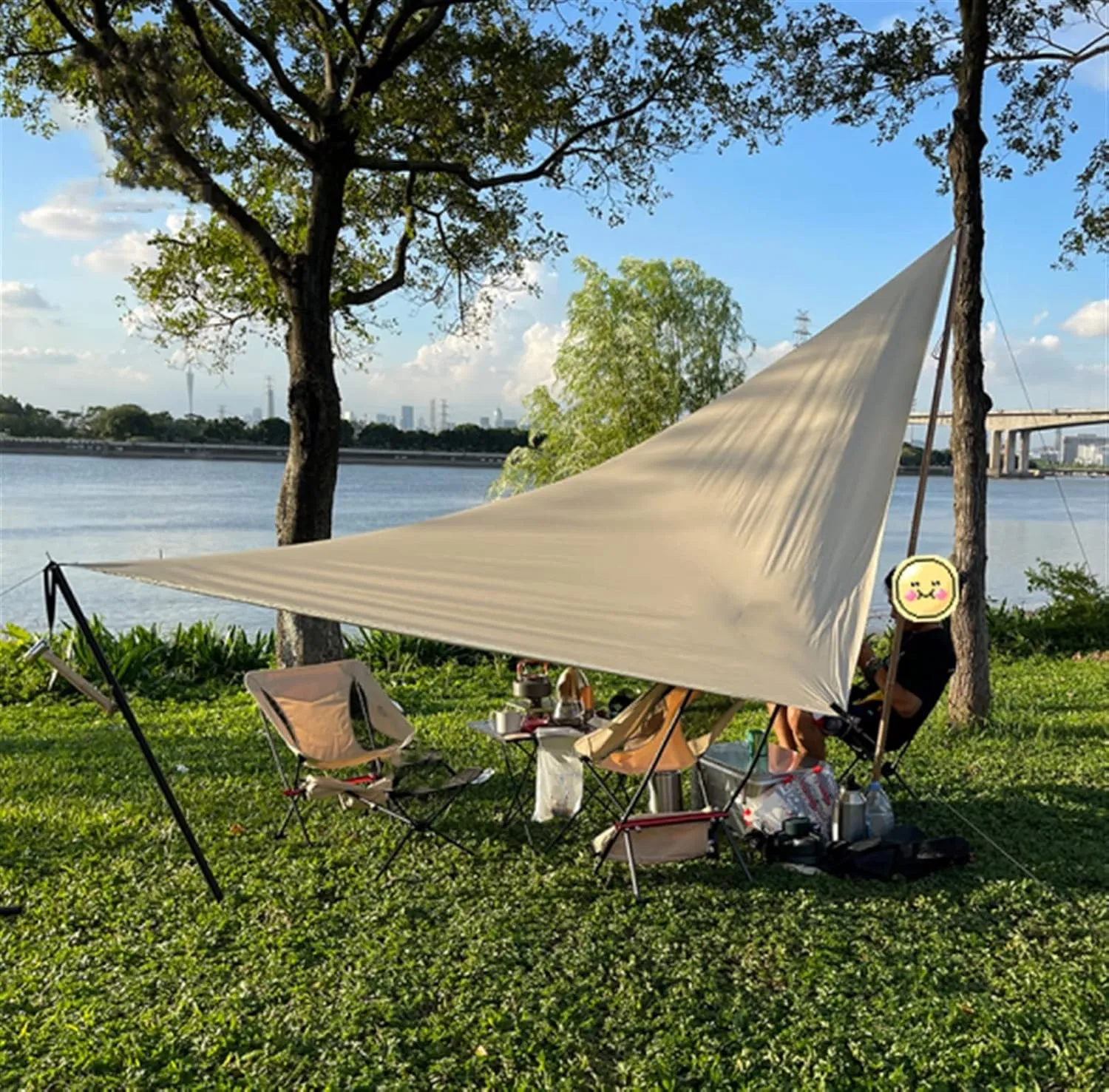 Beach Sun Shelter Tarp Tent Shade Ultralight Sun Radiation Garden Awning Canopy Sunshade Outdoor Camping Hammock Rain Fly (Color : Khaki tarp Upgraded, Size : A)