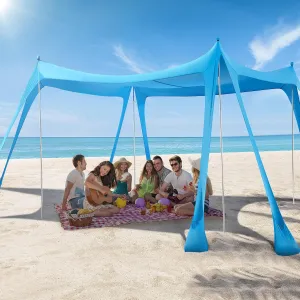 Beach Tent, Camping Sun Shelter UPF50  with 8 Sandbags, Sand Shovels, Ground Pegs & Stability Poles, Outdoor Shade Beach Canopy for Camping Trips, Fishing