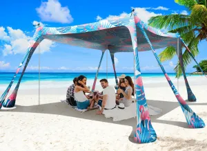 Beach Tent Canopy Pop Up Shade 10x10ft Sun Shelter Portable Family UPF50  with 8 Sandbags-2 Sand Shovel-4 Aluminum Poles-Ground Pegs-Carrying Bag for Outdoor Camping Fishing Backyard Picnic