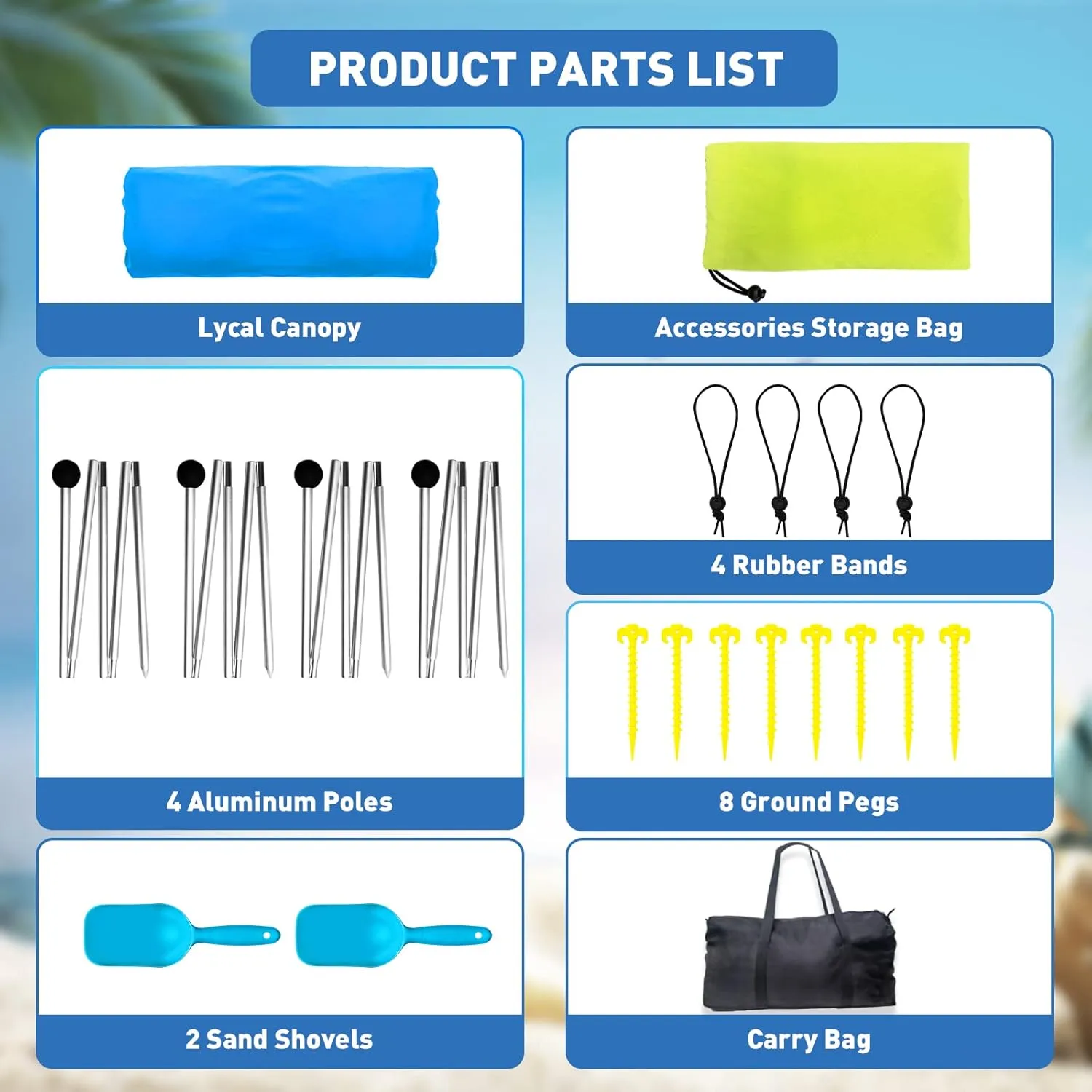 Beach Tent Canopy Pop Up Shade 10x10ft Sun Shelter Portable Family UPF50  with 8 Sandbags-2 Sand Shovel-4 Aluminum Poles-Ground Pegs-Carrying Bag for Outdoor Camping Fishing Backyard Picnic