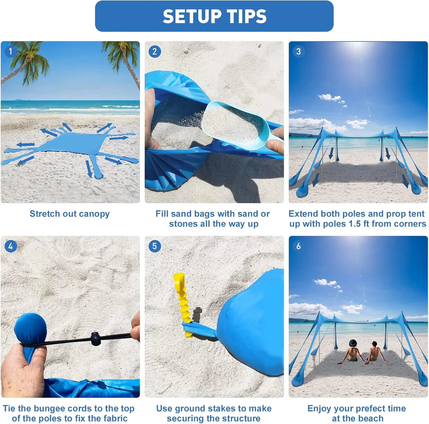 Beach Tent Canopy Pop Up Shade 10x10ft Sun Shelter Portable Family UPF50  with 8 Sandbags-2 Sand Shovel-4 Aluminum Poles-Ground Pegs-Carrying Bag for Outdoor Camping Fishing Backyard Picnic