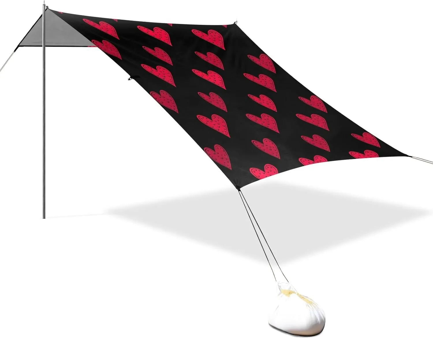 Beach Tent Canopy Stylized Red Hearts Black Sun Shade Outdoor Patio 9.2 × 10.5 FT Pool Portable Camping Shelter Windproof with Sand Bags Poles