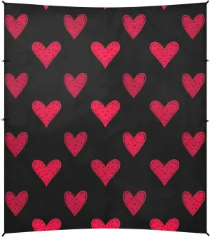Beach Tent Canopy Stylized Red Hearts Black Sun Shade Outdoor Patio 9.2 × 10.5 FT Pool Portable Camping Shelter Windproof with Sand Bags Poles