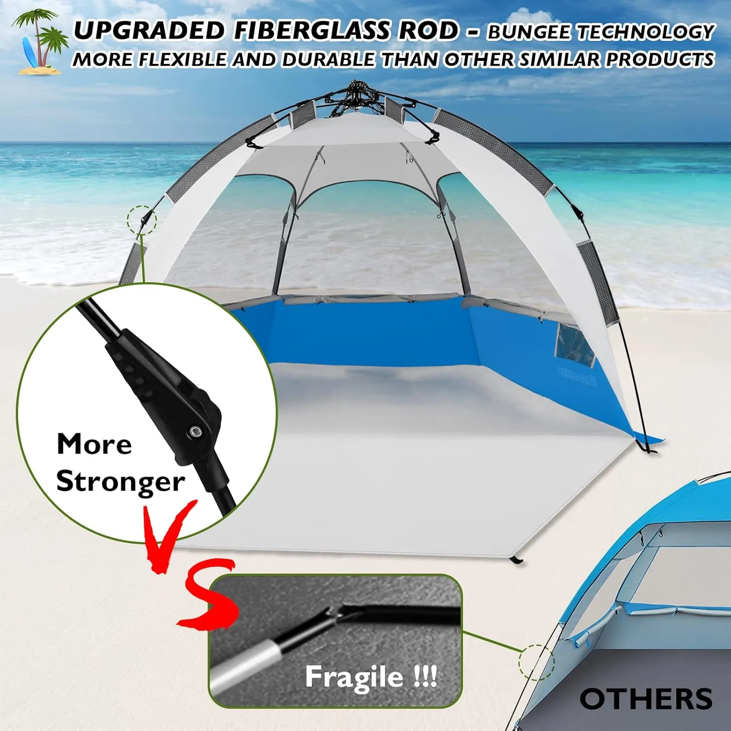 Beach Tent Pop Up Shade, Instant Beach Tents Sun Shelter with UPF 50  UV Protection, Lightweight & Easy Setup Tent 2-6 Person