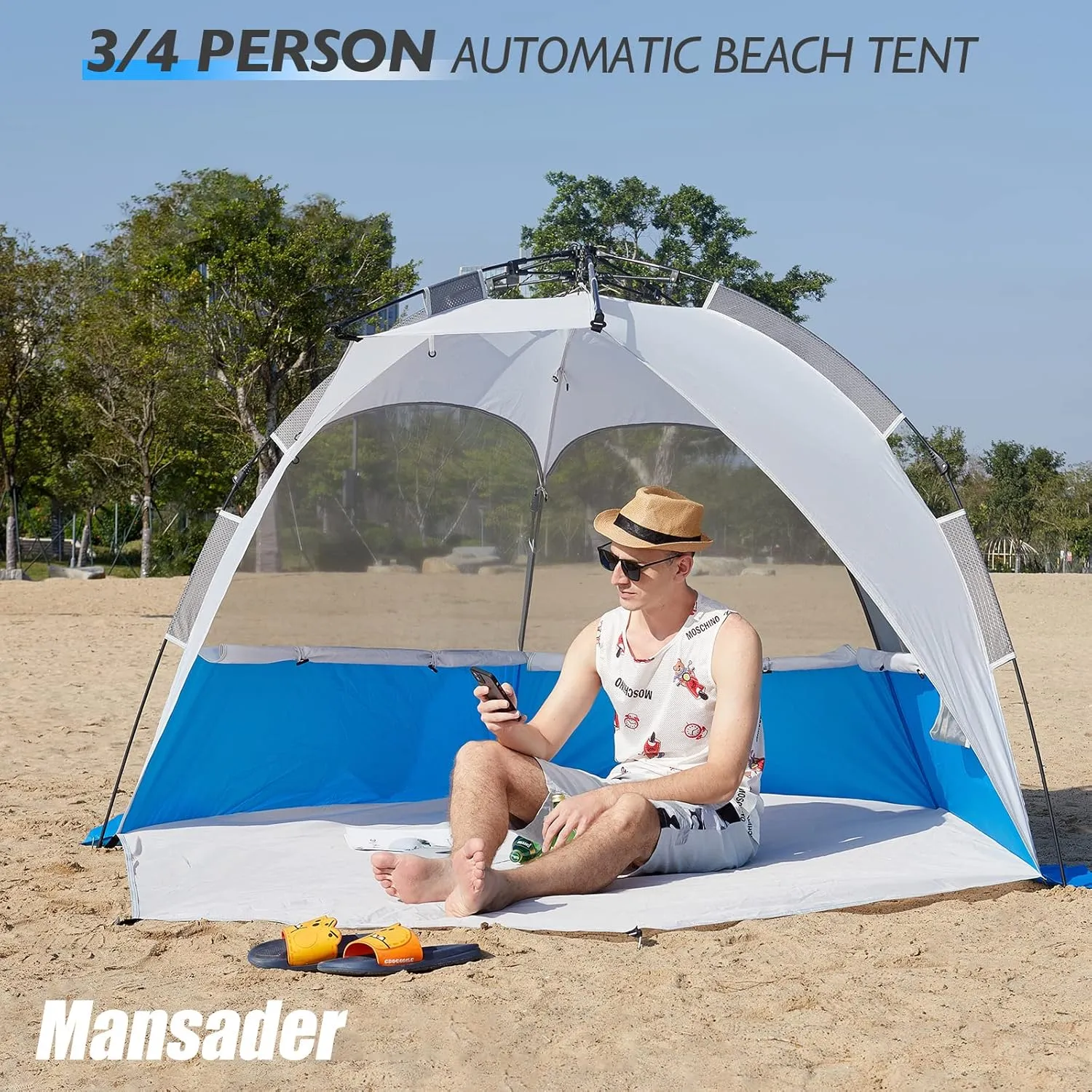 Beach Tent Pop Up Shade, Instant Beach Tents Sun Shelter with UPF 50  UV Protection, Lightweight & Easy Setup Tent 2-6 Person