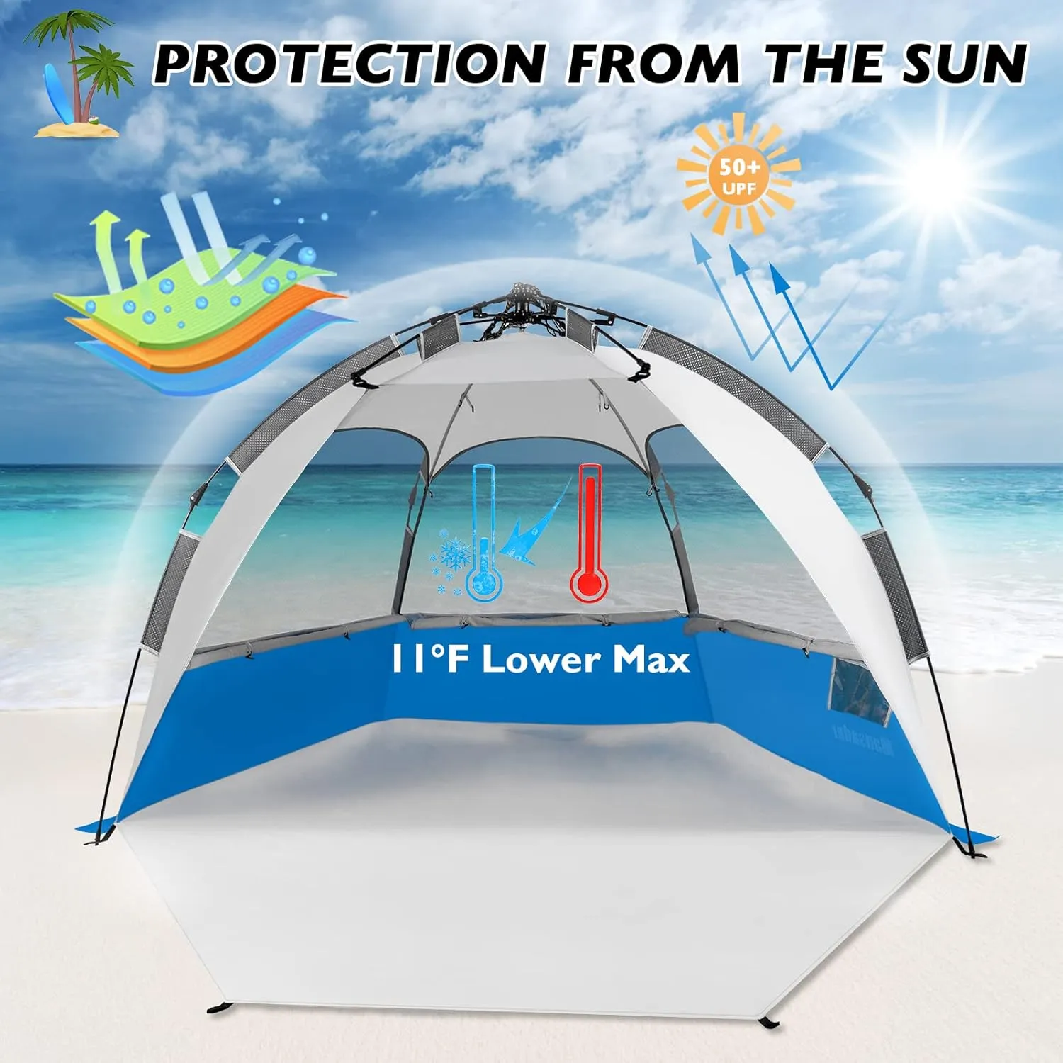 Beach Tent Pop Up Shade, Instant Beach Tents Sun Shelter with UPF 50  UV Protection, Lightweight & Easy Setup Tent 2-6 Person