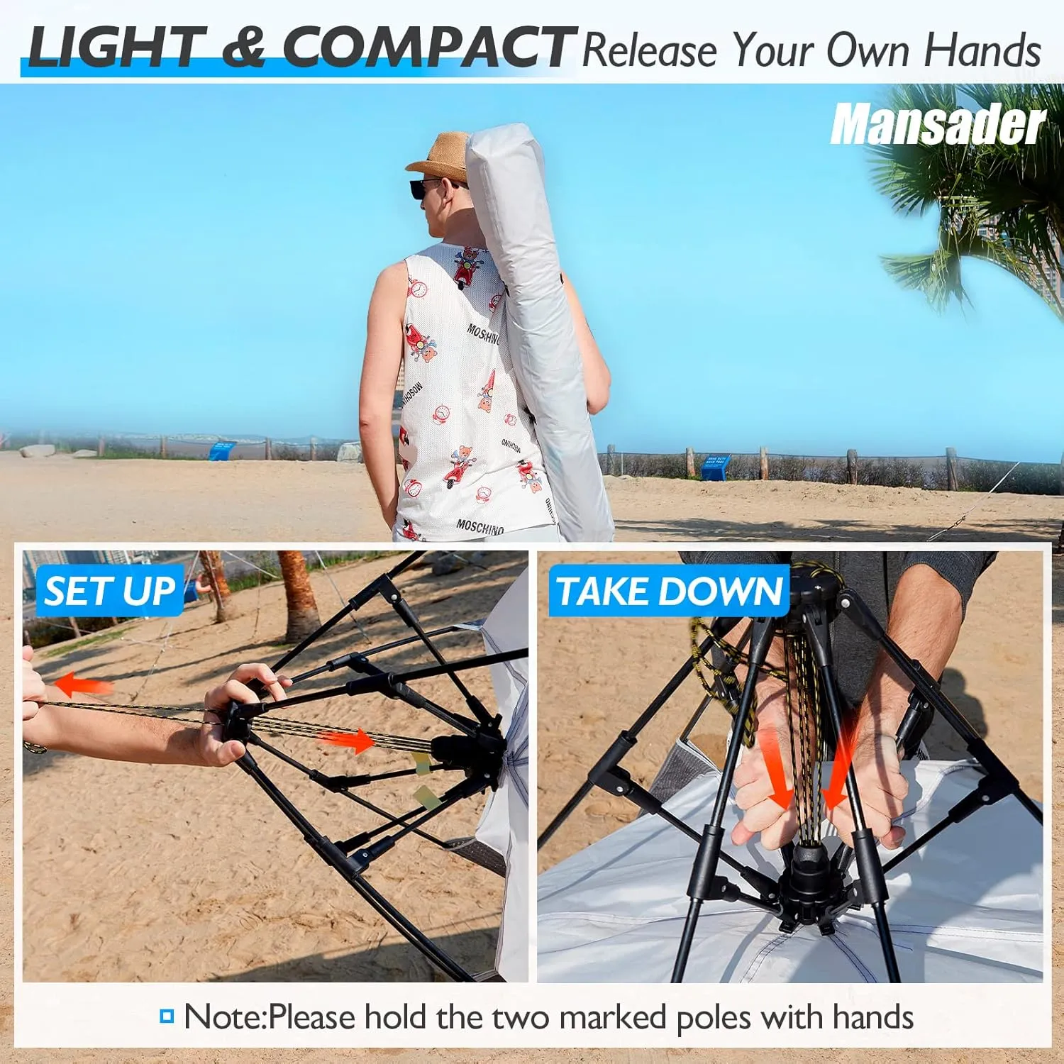 Beach Tent Pop Up Shade, Instant Beach Tents Sun Shelter with UPF 50  UV Protection, Lightweight & Easy Setup Tent 2-6 Person