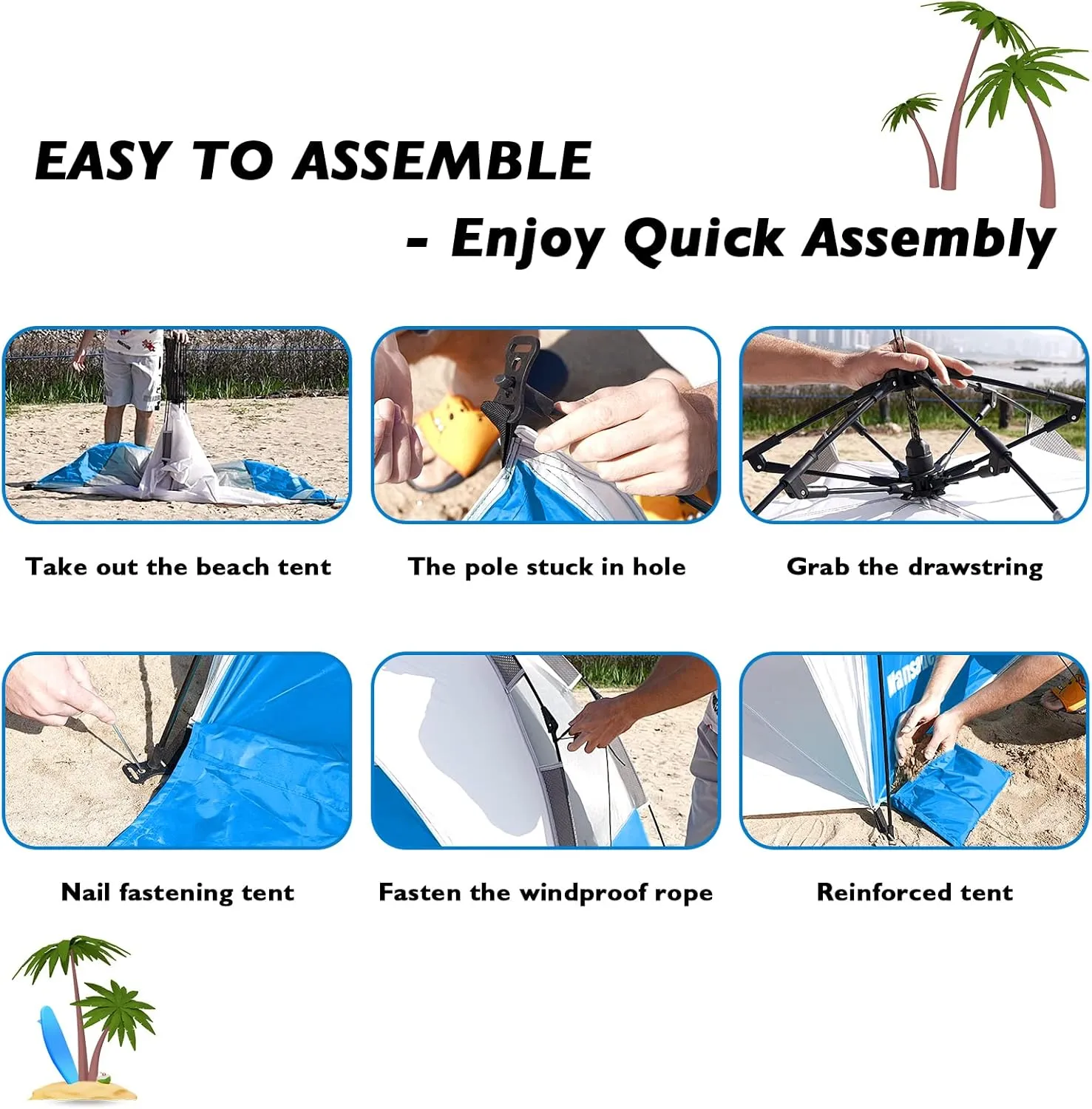 Beach Tent Pop Up Shade, Instant Beach Tents Sun Shelter with UPF 50  UV Protection, Lightweight & Easy Setup Tent 2-6 Person