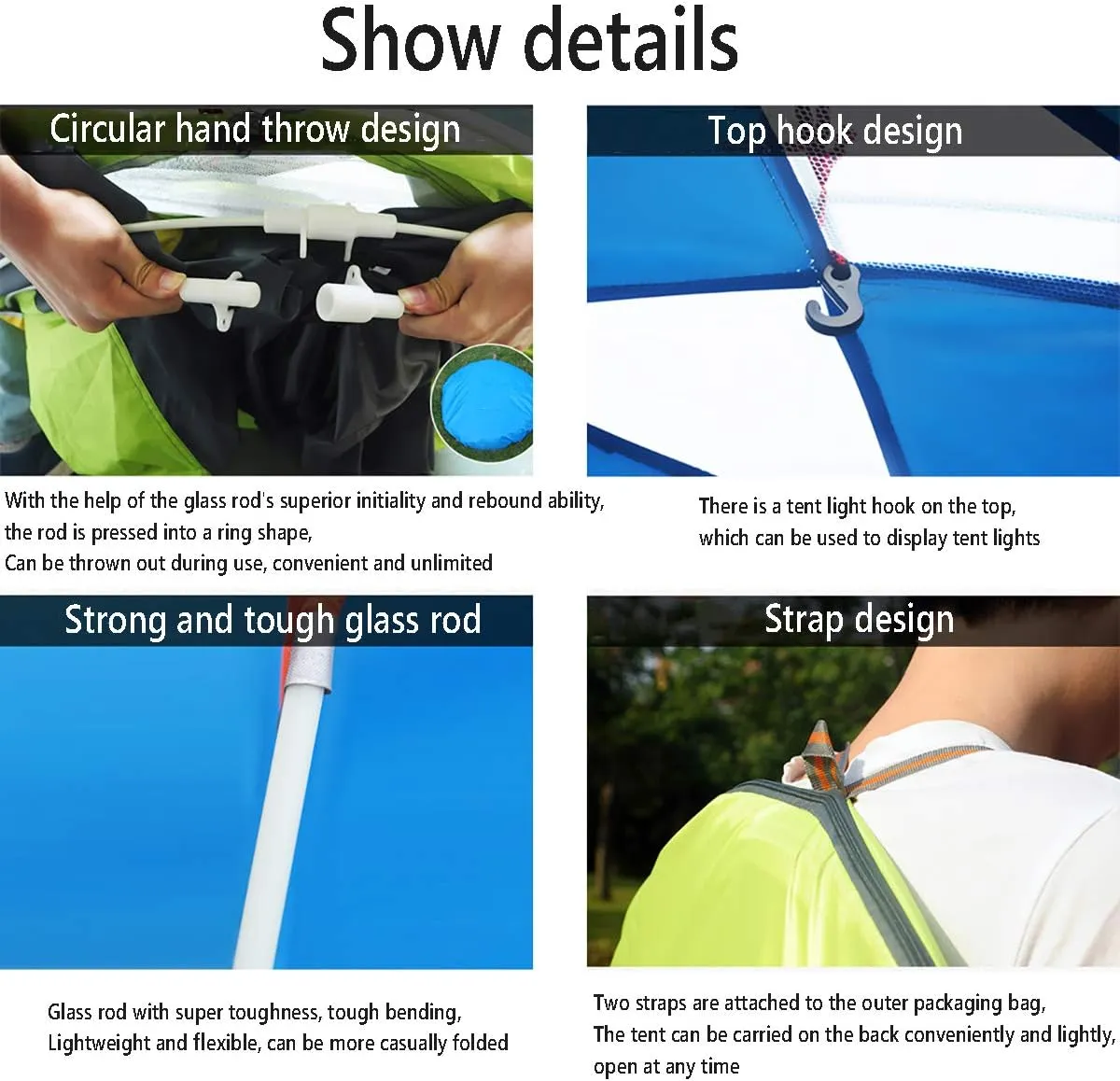 Beach Tent, Pop Up Tents for Double/3 to 4 Person Automatic Opening Double Layer Tent,Rainproof and Sunproof Portable Beach Camping Tent,Green,3 to4 P