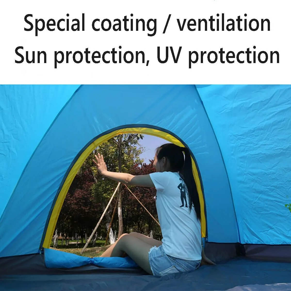 Beach Tent, Pop Up Tents for Double/3 to 4 Person Automatic Opening Double Layer Tent,Rainproof and Sunproof Portable Beach Camping Tent,Green,3 to4 P
