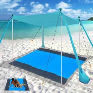 Beach Tent Shade Canopy 11x11 FT UPF50  Sun Shelter with 4 Stability Poles Easy to Set up Outdoor Shade, Camping, Backyard and Picnics