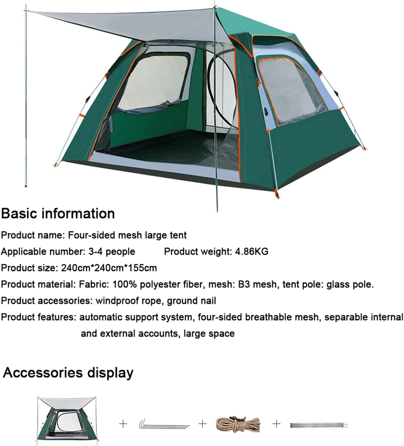 Beach Tent Sun Shade Shelter 3-4 4-5 Person Thickening Automatic Ultra-Lightweight Equipment Outdoor Camping Rainproof Sunscreen Beach Outdoor Camping,