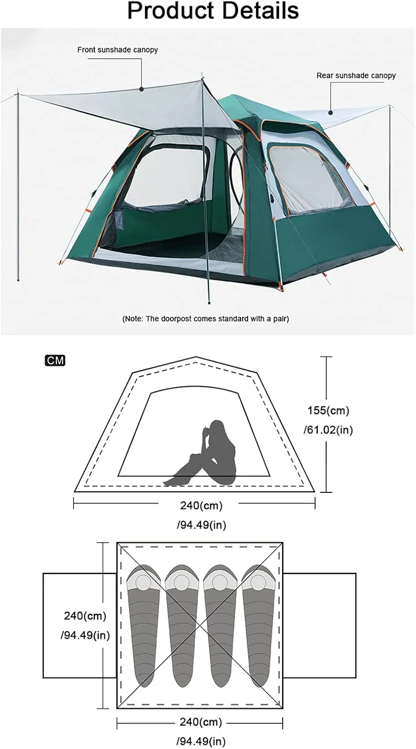 Beach Tent Sun Shade Shelter 3-4 4-5 Person Thickening Automatic Ultra-Lightweight Equipment Outdoor Camping Rainproof Sunscreen Beach Outdoor Camping,