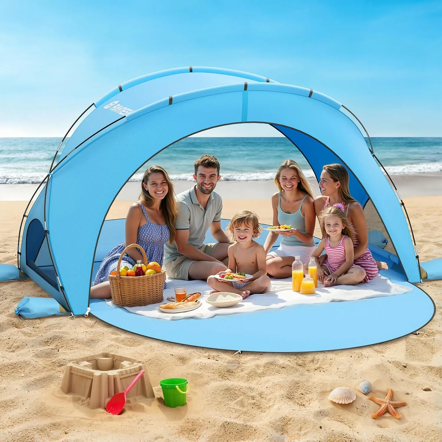 Beach Tent Sun Shelter, Beach Shade Tent with UPF50  UV Protection, Beach Sun Shelter, Beach Shade with 2 Zippered Doors, Portable Beach Tent for Beach Camping Fishing