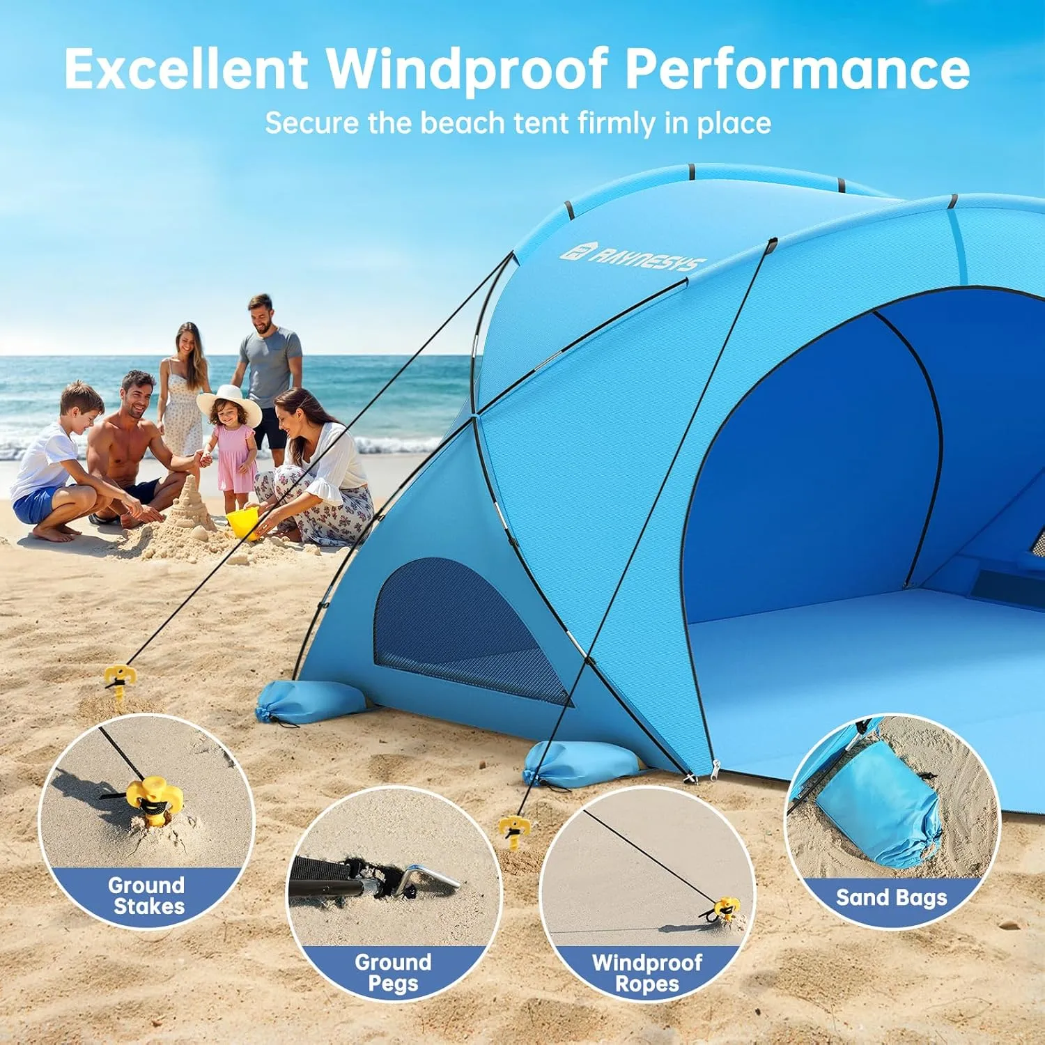 Beach Tent Sun Shelter, Beach Shade Tent with UPF50  UV Protection, Beach Sun Shelter, Beach Shade with 2 Zippered Doors, Portable Beach Tent for Beach Camping Fishing