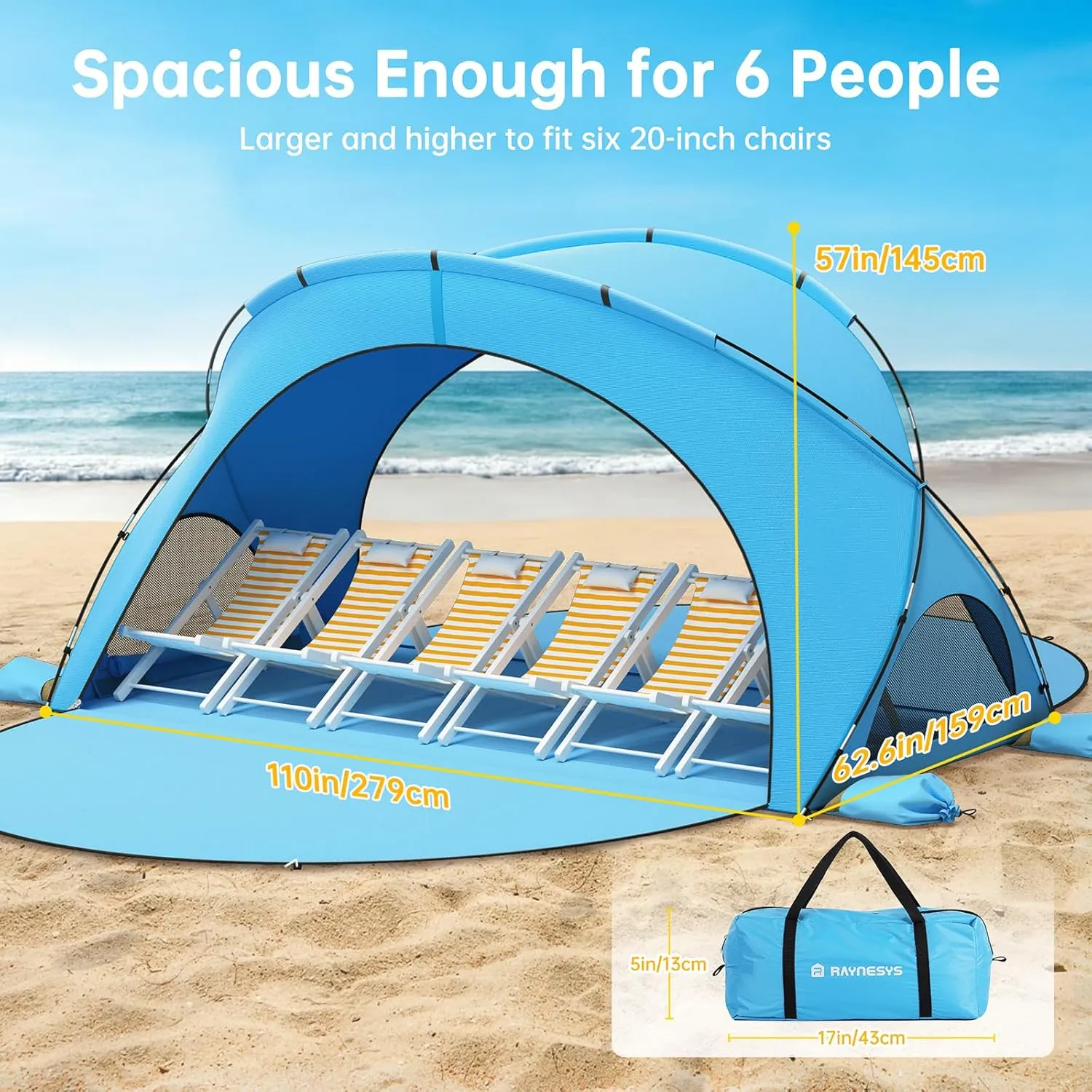 Beach Tent Sun Shelter, Beach Shade Tent with UPF50  UV Protection, Beach Sun Shelter, Beach Shade with 2 Zippered Doors, Portable Beach Tent for Beach Camping Fishing