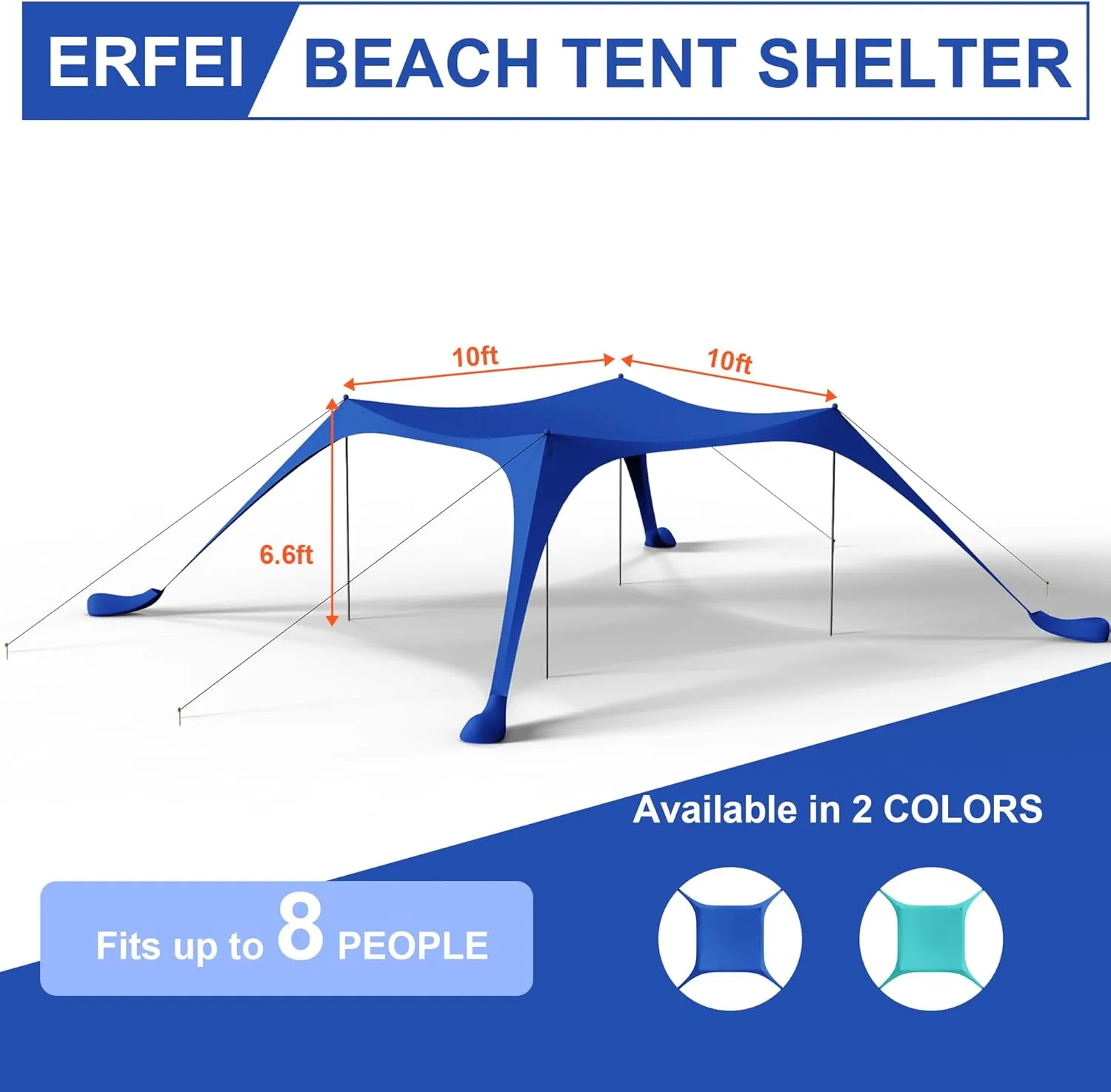 Beach Tent Sun Shelter UPF50  with Sandbags, Sand Shovel & Windproof Poles - Portable Pop Up Canopy for Beach, Camping, Picnics, Backyard & Fishing (Royal Blue,10x10FT)