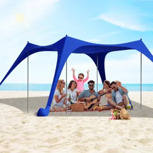 Beach Tent Sun Shelter UPF50  with Sandbags, Sand Shovel & Windproof Poles - Portable Pop Up Canopy for Beach, Camping, Picnics, Backyard & Fishing (Royal Blue,10x10FT)