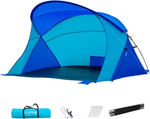 Beach Tent, Waterproof Beach Canopy, Fishing Tent with Windproof Sandbag, Support Pole, Rope and Floor Nail, Sun Shelter with Storage Bag for Outdoor Camping