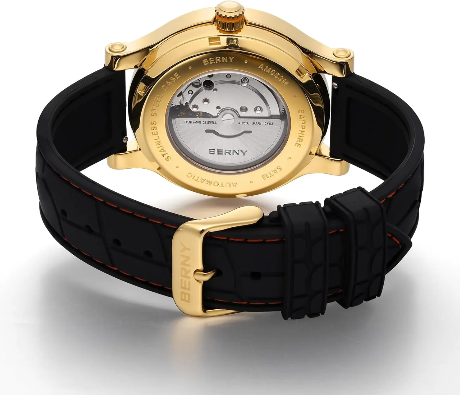 BERNY Mechanical Watch for Men Automatic Movement Miyota 8215 Multifunction Calendar Luminous Hands Exhibition Back Cover 5ATM Waterproof
