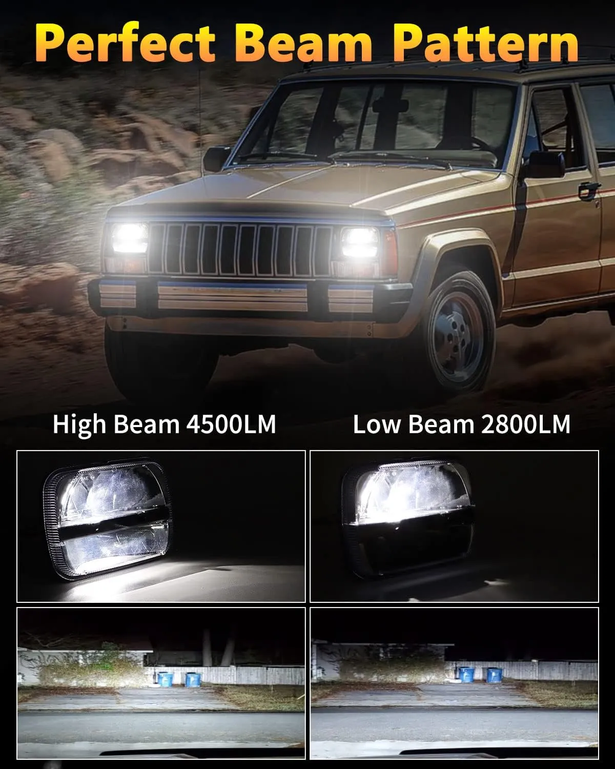 BICYACO 1 Pair 105W Rectangular 5x7/ 6x7 Inch Led Headlight High Low Beam Headlamp Compatible with Jeep Wrangler YJ Cherokee XJ Kenworth T300 1997-2010 Replacement H6054 H5054 H6054LL 69822 6052 6053
