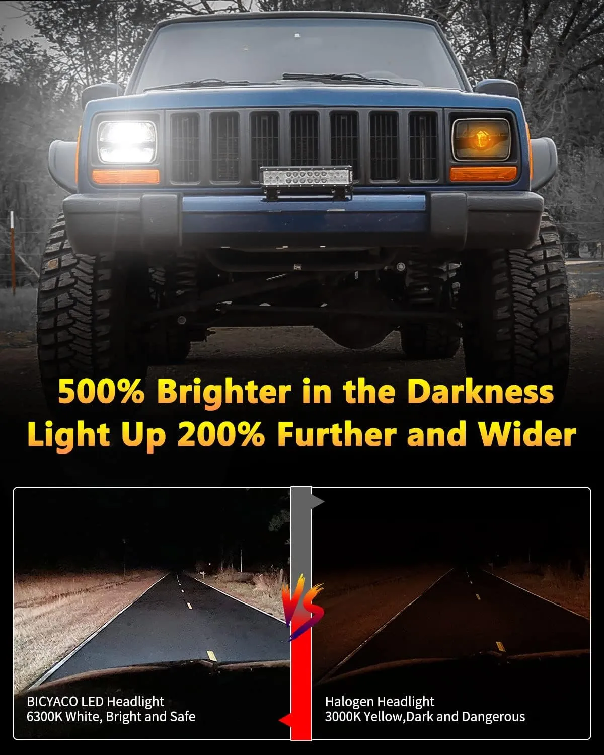 BICYACO 1 Pair 105W Rectangular 5x7/ 6x7 Inch Led Headlight High Low Beam Headlamp Compatible with Jeep Wrangler YJ Cherokee XJ Kenworth T300 1997-2010 Replacement H6054 H5054 H6054LL 69822 6052 6053