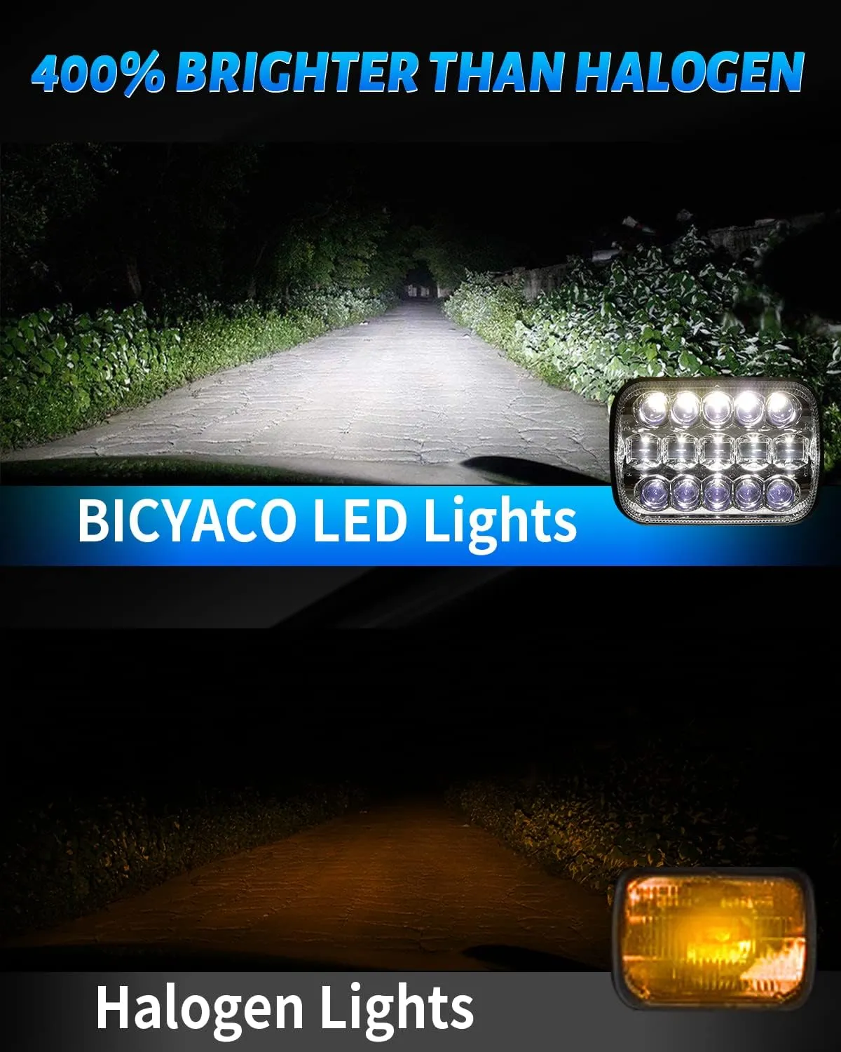 BICYACO DOT 110W 5x7 7x6 Inch Led Headlights Hi/Low Led Sealed Beam Headlamp Compatible with Jeep Wrangler YJ Cherokee XJ Kenworth T300 1997-2010 H4 Plug H6054 H5054 6054 6052 (Chrome)