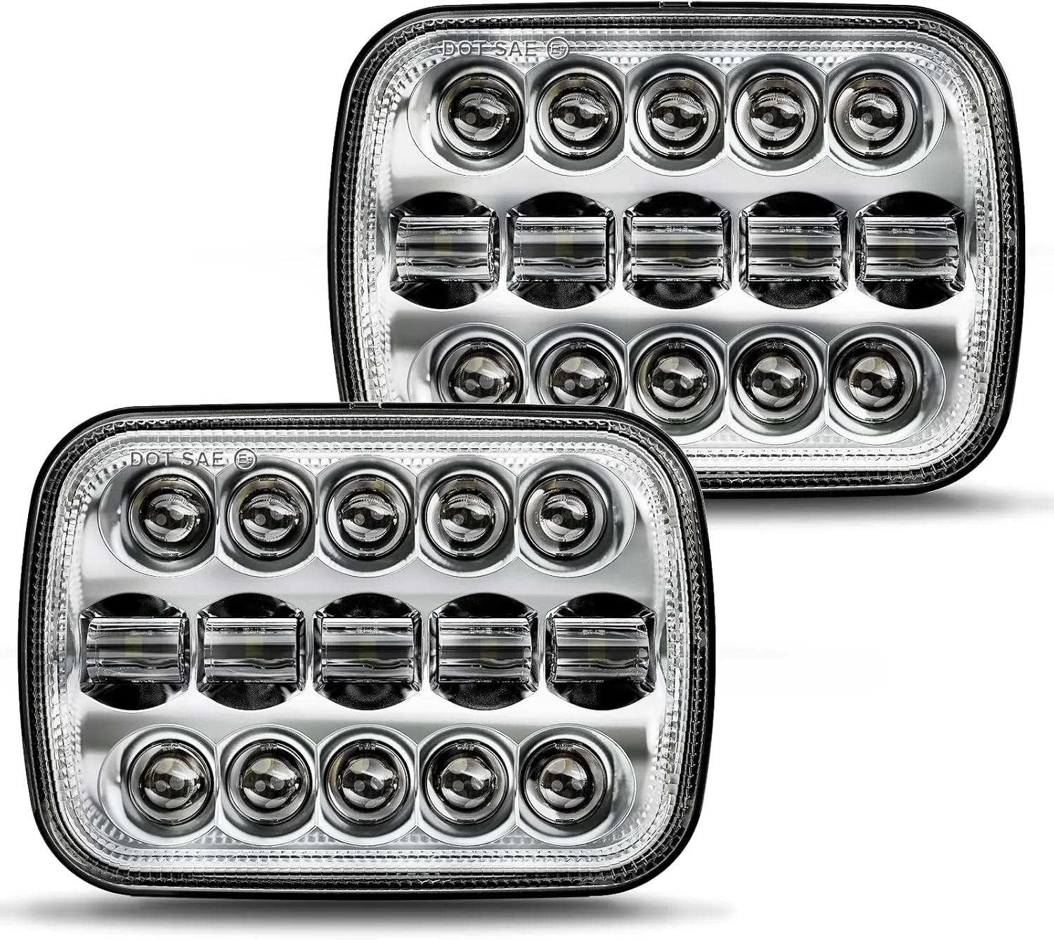 BICYACO DOT 110W 5x7 7x6 Inch Led Headlights Hi/Low Led Sealed Beam Headlamp Compatible with Jeep Wrangler YJ Cherokee XJ Kenworth T300 1997-2010 H4 Plug H6054 H5054 6054 6052 (Chrome)