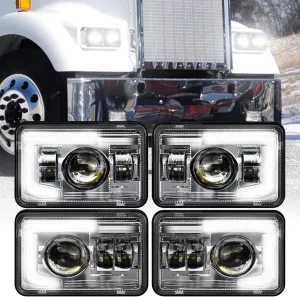 BICYACO DOT 120W 4x6 Inch LED Headlights DRL Rectangular Replacement H4651 H4652 H4656 H4666 H6545 Compatible with Peterbilt Kenworth Freightinger Ford Probe Oldsmobile Cutlass(4 PCS)