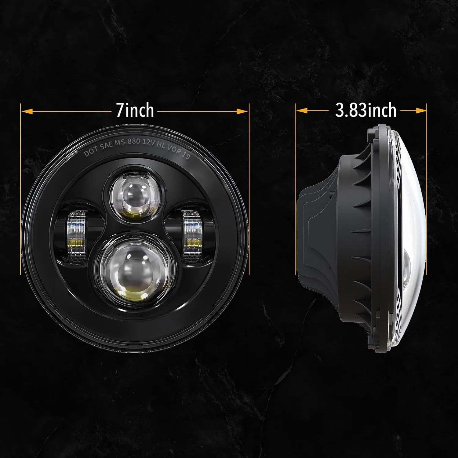 BICYACO DOT 7 Inch Motorcycle LED Headlight Headlamp Compatible with Harley Davidson Electra Glide Street Glide Fat Boy Road King Heritage Softail Switchback Black