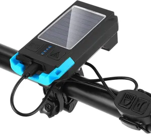 Bicycle headlamp,YIWENG Solar USB Rechargeable Bike Headlight Front Light Waterproof Bicycle Flashlight Night Riding Light Lamp with Horn, Blue