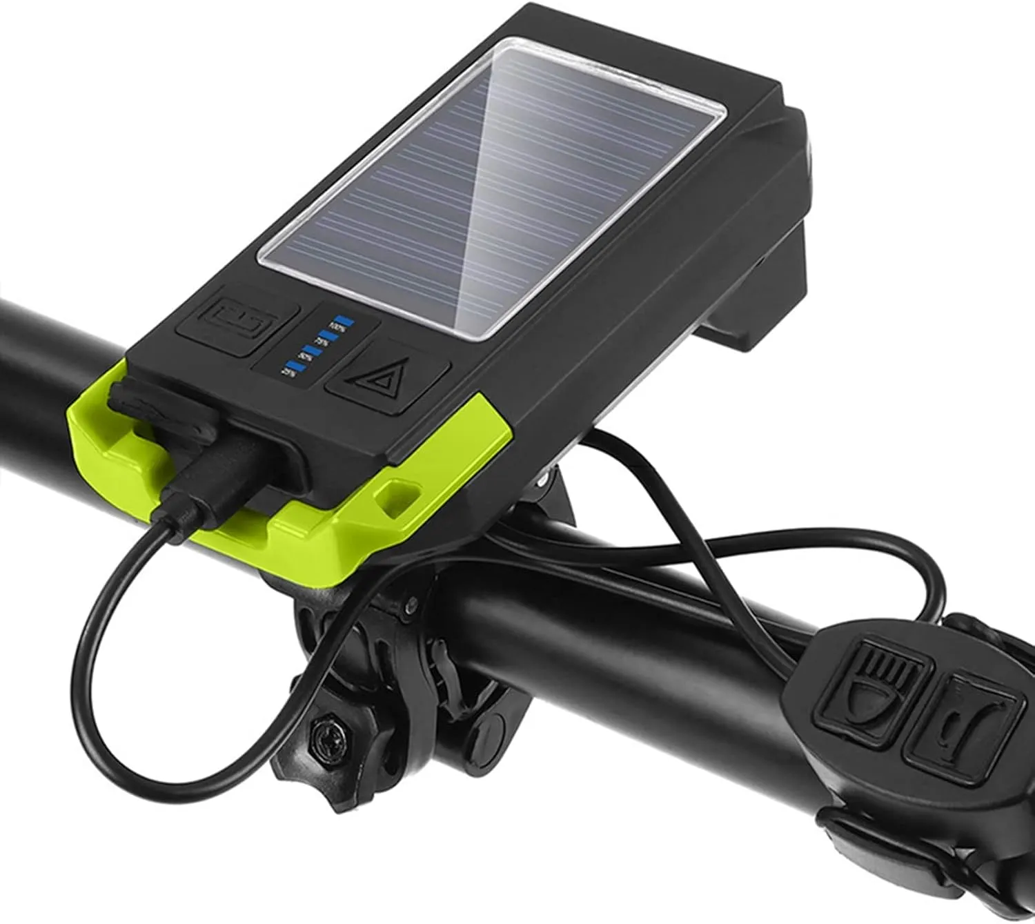 Bicycle headlamp,YIWENG Solar USB Rechargeable Bike Headlight Front Light Waterproof Bicycle Flashlight Night Riding Light Lamp with Horn, Green