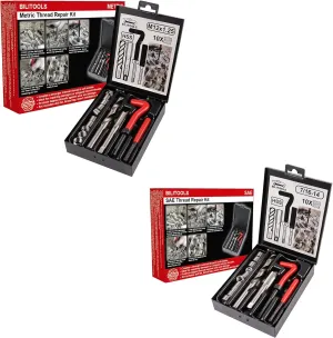 BILITOOLS M12x1.25 and 7/16-14 inch Thread Repair Kit, HSS Drill Helicoil Repair Kit Metric and SAE