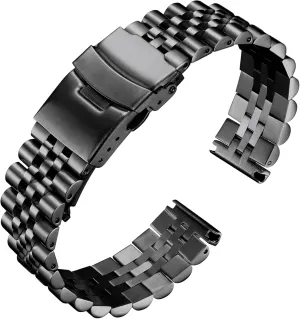 BINLUN Stainless Steel Watch Band Replacement Metal Watch Strap with Double Locking Foldover Clasp for Men Women 18mm 20mm 22mm 24mm 26mm in Silver, Gold, Black, Rose Gold, Two Toned