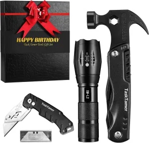 Birthday Gifts for Men, Multitools Gift Set "Happy Birthday", 3 In 1 tools Set with Multi-tool Hammer, Utility Knife & Tactical Flashlight, EDC Toolbox for Car, Gifts Set For Dad Husband for Birthday