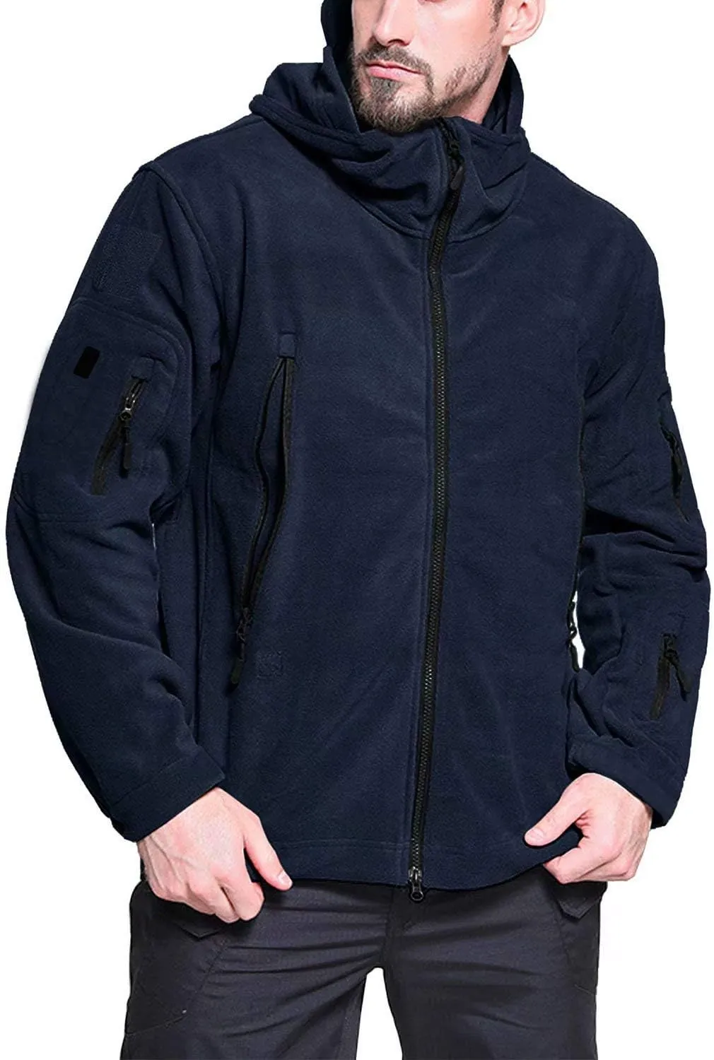 BIYLACLESEN Men's Winter Fleece Jackets Hooded Warm Military Tactical Coats Sport Outdoor Fleece Jacket Coats