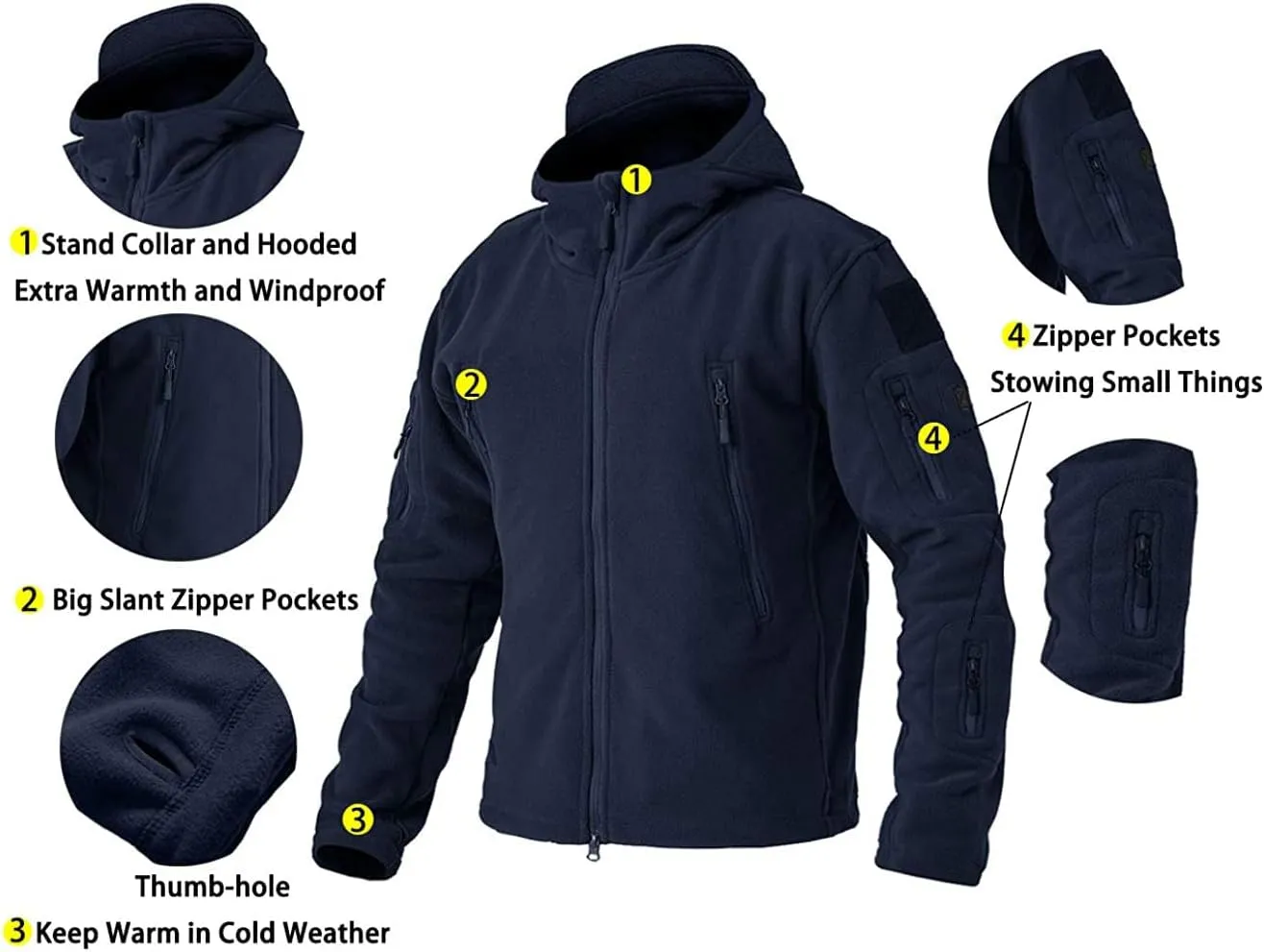 BIYLACLESEN Men's Winter Fleece Jackets Hooded Warm Military Tactical Coats Sport Outdoor Fleece Jacket Coats
