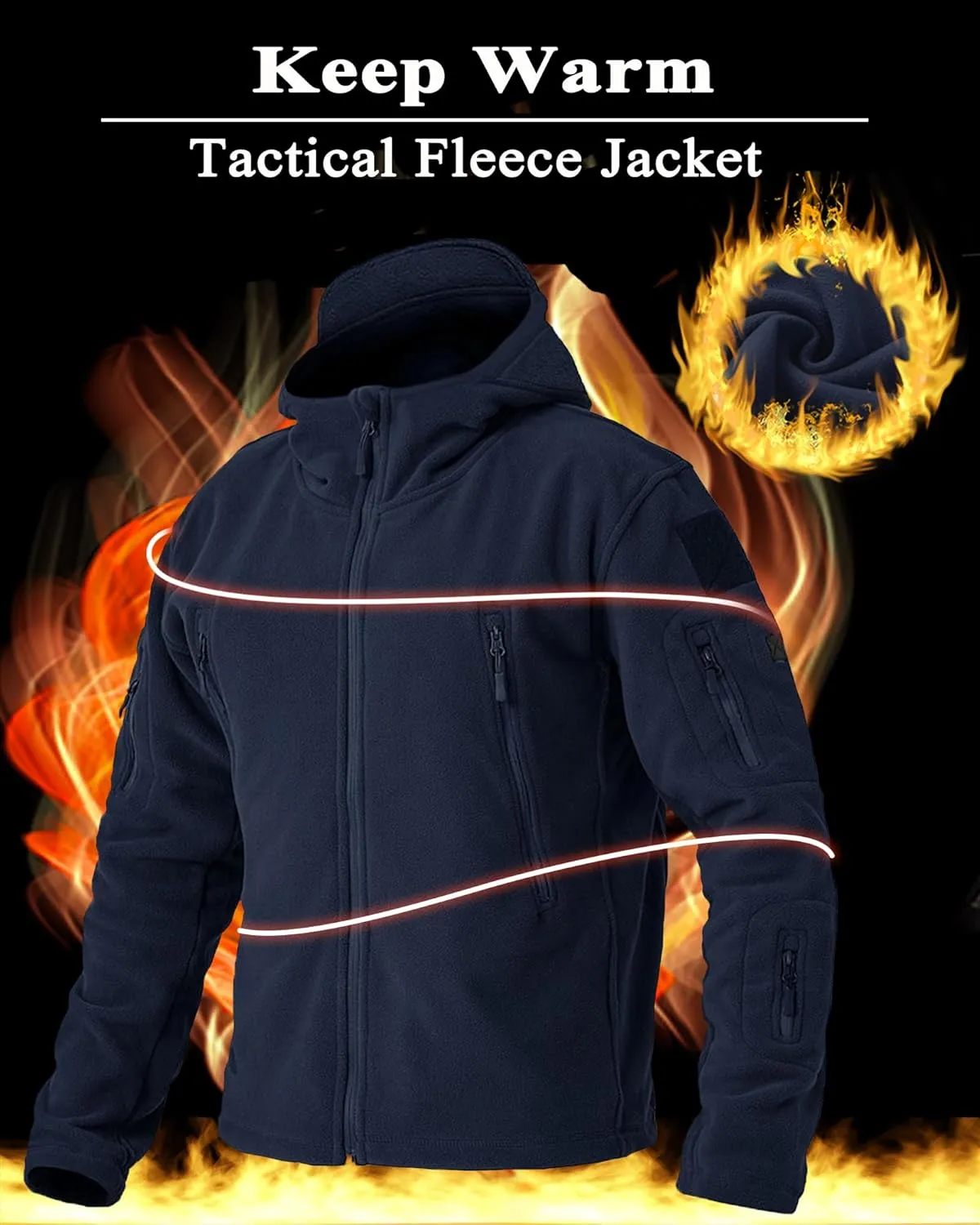 BIYLACLESEN Men's Winter Fleece Jackets Hooded Warm Military Tactical Coats Sport Outdoor Fleece Jacket Coats