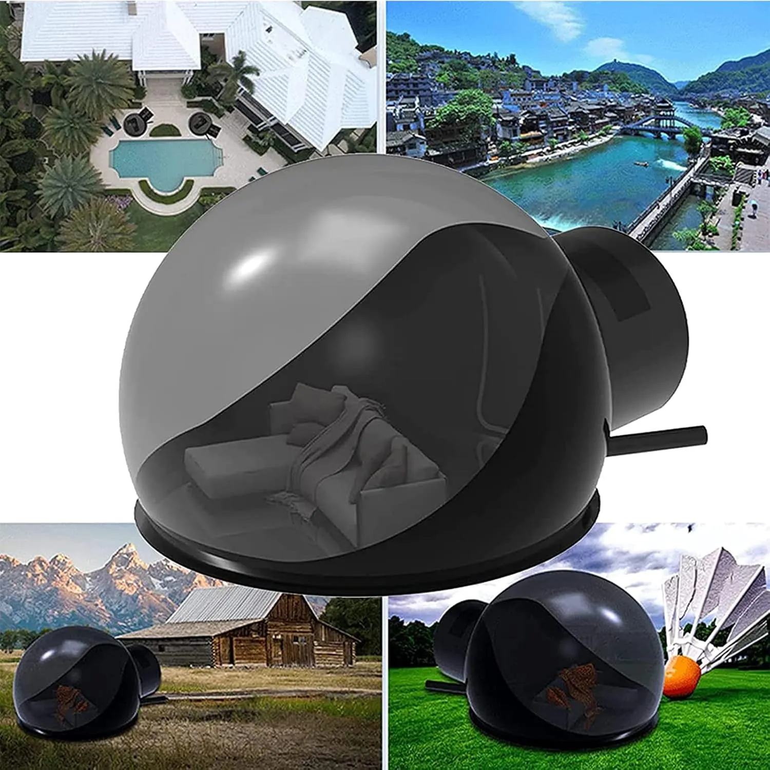 Black Semi-Permeable Inflatable Bubble Tent, Star Tent Outdoor Inflatable Bubble House Camping Tent Rainproof/Windproof/with Hair Dryer
