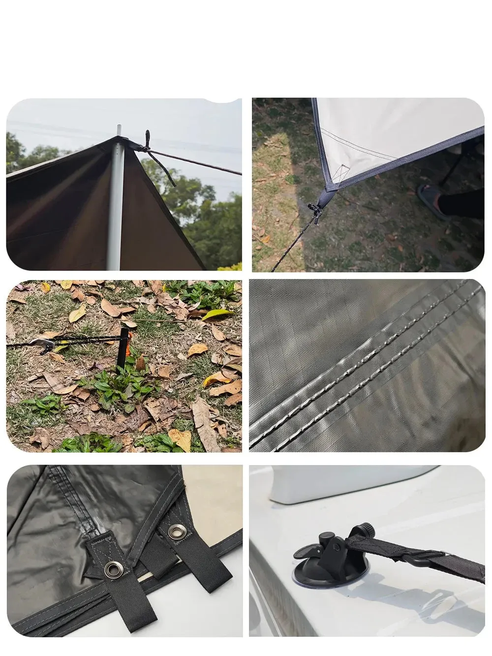 Black Tarp Car Side Awning with Suction Cups