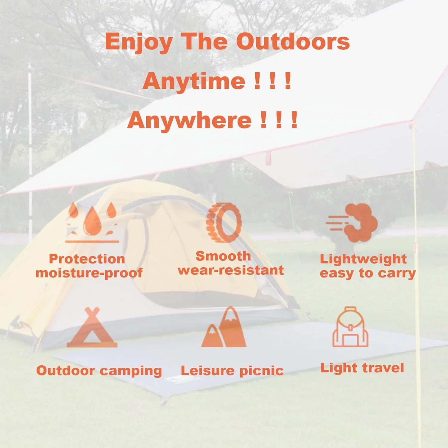 Black,Large,N/A Waterproof Camping Tarp, 210D Oxford Cloth Outdoor Tent Ground Pad, Lightweight Multifunctional Tent Footprint with Drawstring Bag, Picnic Land Seats for Beach, Car,Camping,Adventure