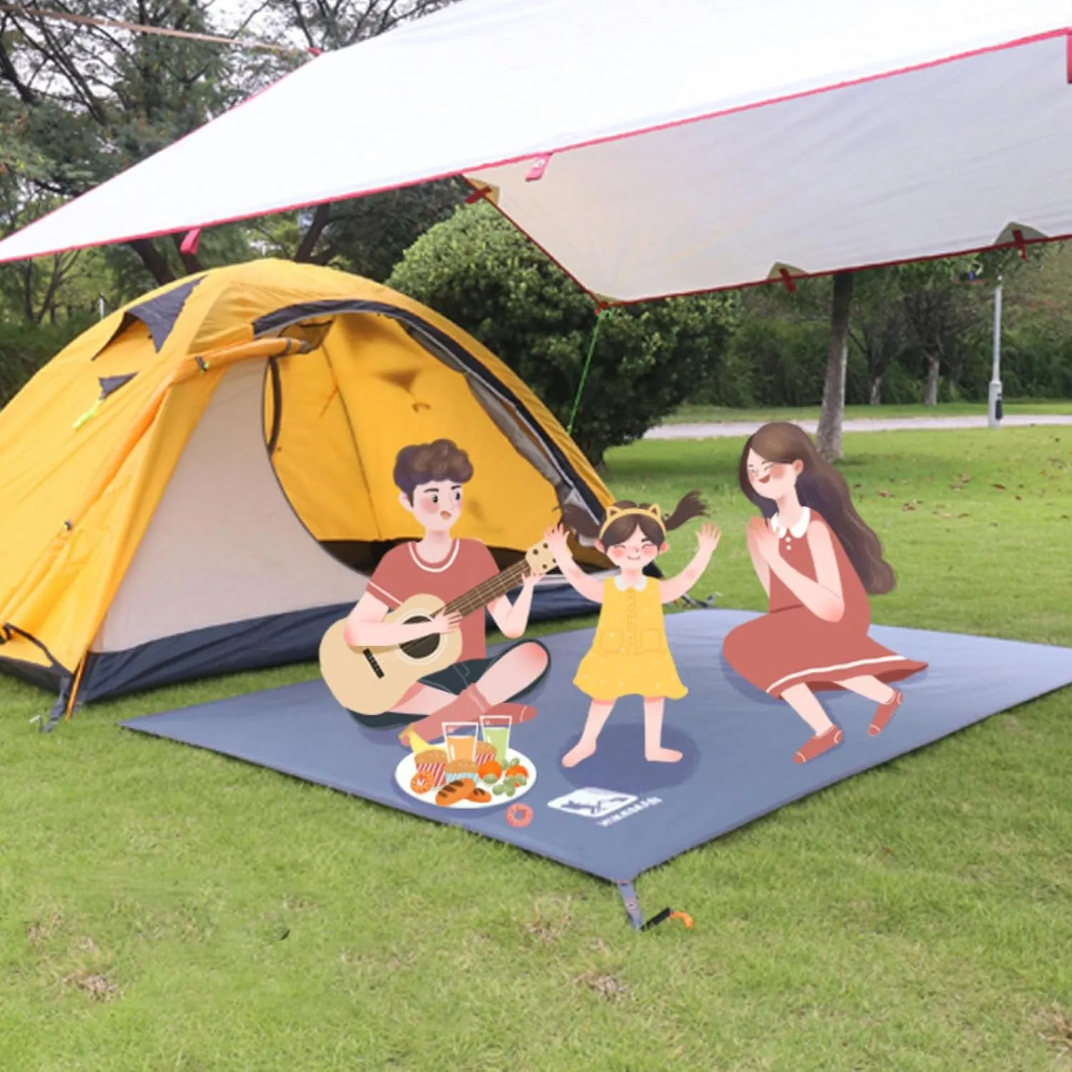 Black,Large,N/A Waterproof Camping Tarp, 210D Oxford Cloth Outdoor Tent Ground Pad, Lightweight Multifunctional Tent Footprint with Drawstring Bag, Picnic Land Seats for Beach, Car,Camping,Adventure