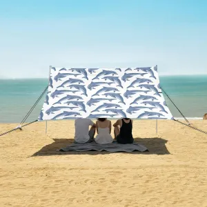Blue Dolphin Cartoon Style Beach Canopy Tent Anti-UV & Wind Resistant, Camping Sun Shelter Easy Setup Portable,Outdoor Shade Tents with Sandbags,Sand Shovels,Ground Pegs & Stability Poles