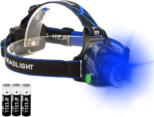 Blue LED Headlamp Flashlight Water Resistant Zoomable 3 Modes Blue Head Lamp for Fishing Hunting Outdoor Activities