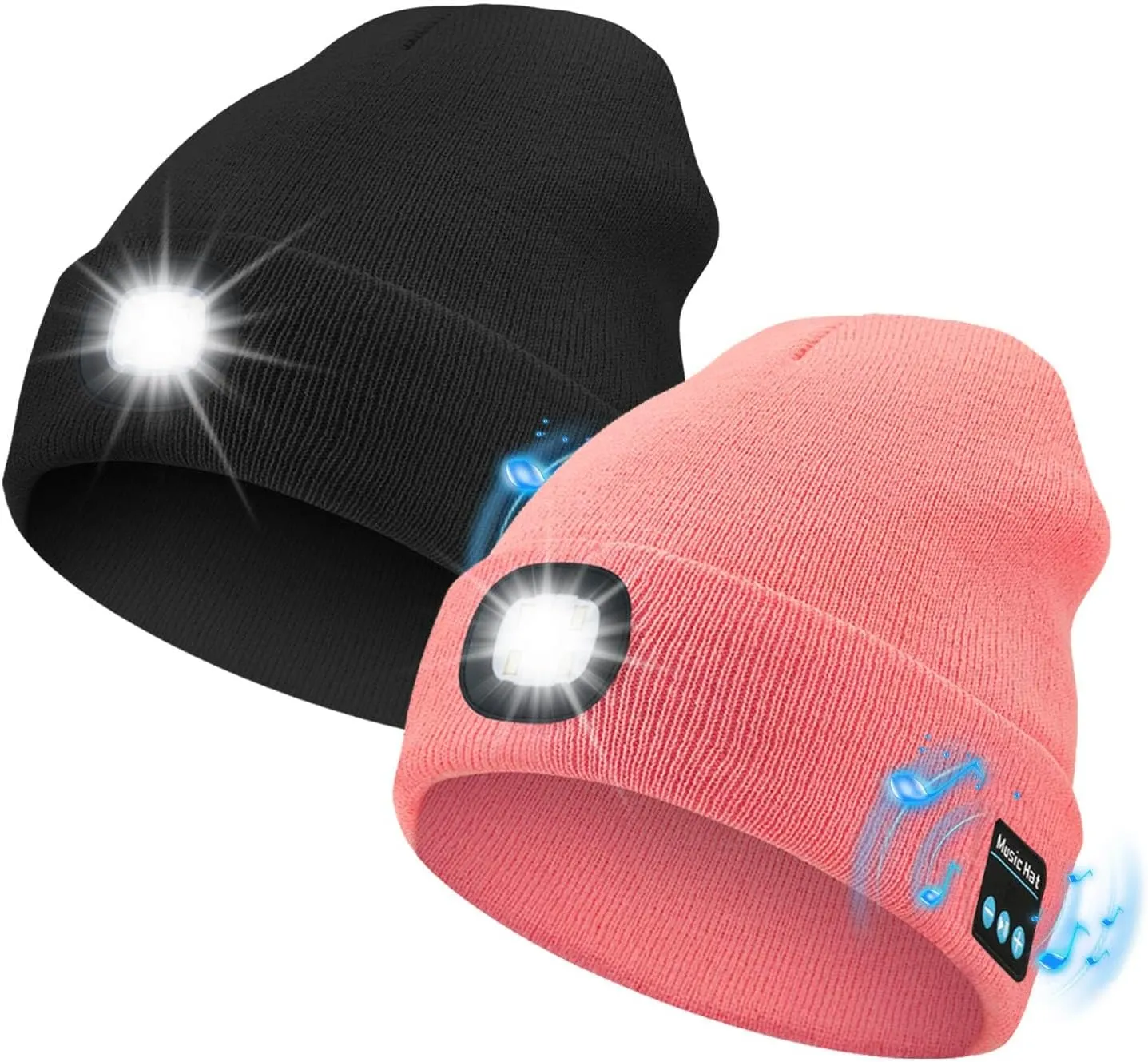 Bluetooth Beanie with Light, USB Rechargeable LED Headlamp Winter Hat, Christmas Stocking Stuffers for Men Women