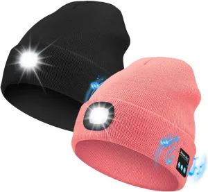 Bluetooth Beanie with Light, USB Rechargeable LED Headlamp Winter Hat, Christmas Stocking Stuffers for Men Women